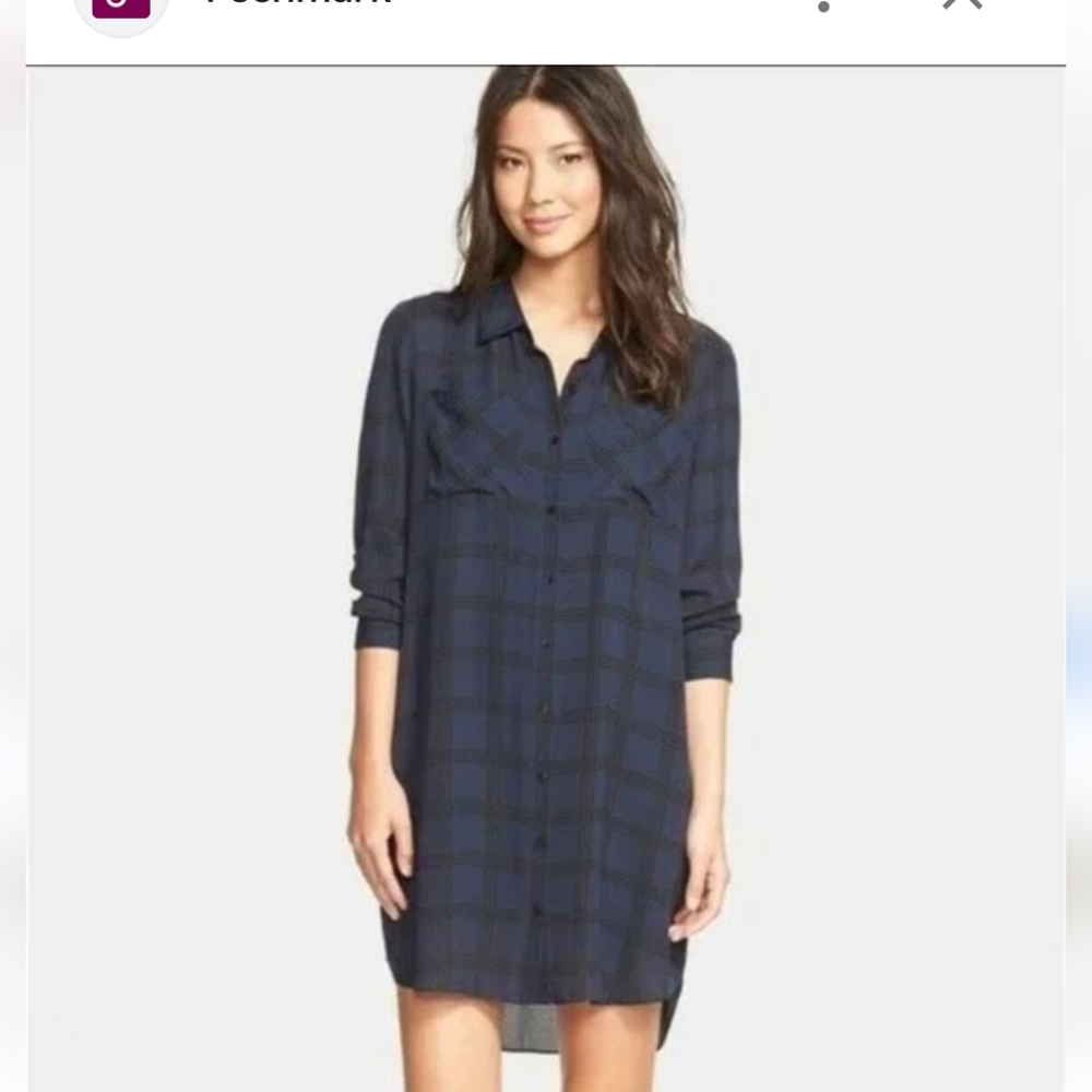 The Fisher Project Eileen Fisher Silk Plaid Shirtdress Dress S S/P